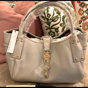 Dooney & Bourke Florentine Leather Logo Lock Satchel Brand New Tags Ecru
